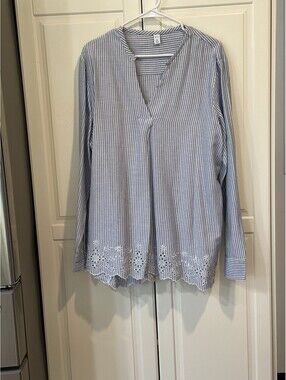 Old Navy White And Blue Striped Women’s Blouse  with Eyelet-Hem SizeXL